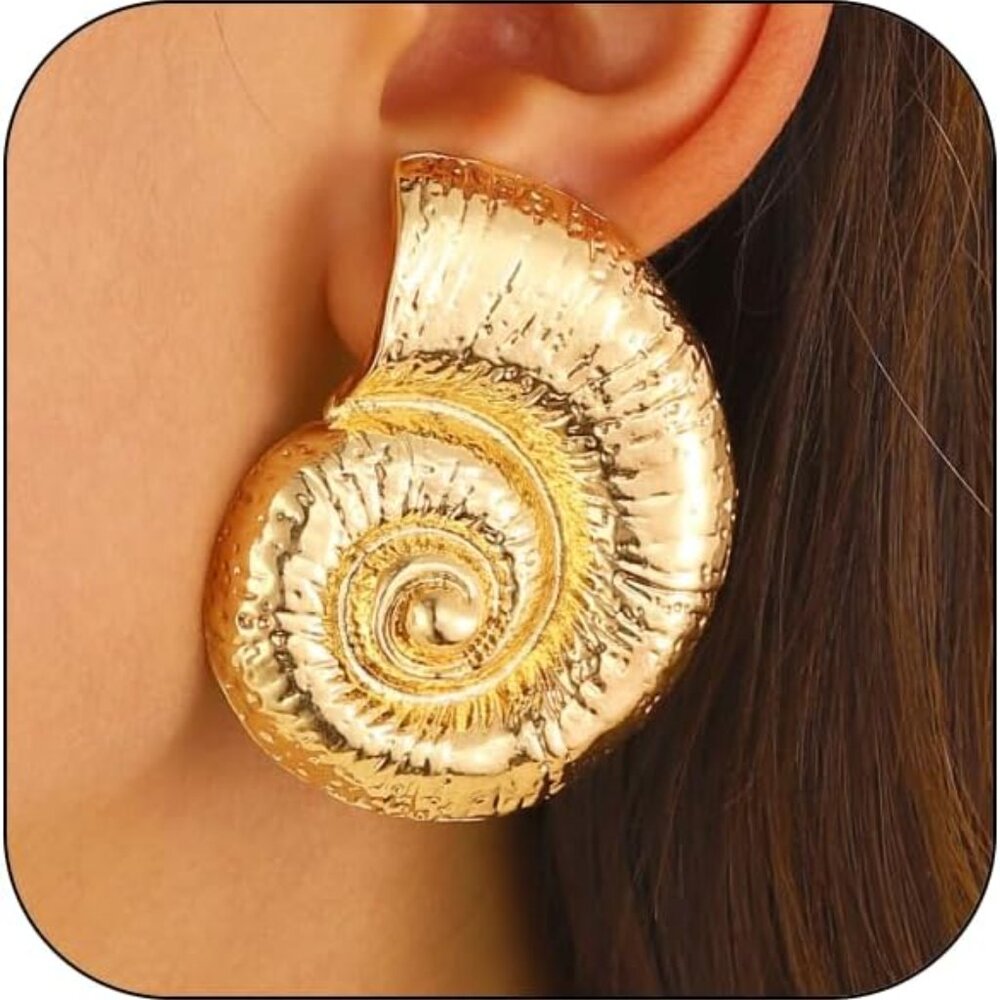 Boho Gold Conch Shell Statement Earrings For Wome… - image 1